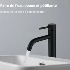 Mitigeur de lavabo haut, noir, monocommande, acier inoxydable, mixte froid/chaud