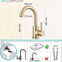 Mitigeur de lavabo LOMAZOO doré Lysa
