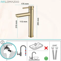 Mitigeur de lavabo LOMAZOO doré Kandy