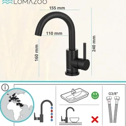 Mitigeur de lavabo LOMAZOO noir Styx