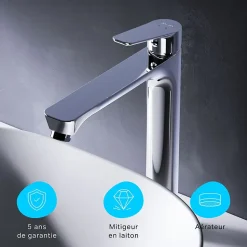 Mitigeur de lavabo Mitigeur Salle de Bain Robinet de lavabo, Chromé, taille L, FTA92000 AM.PM