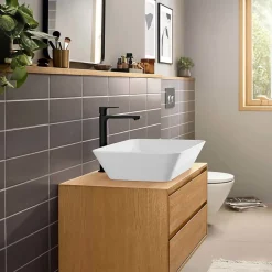 Mitigeur de lavabo pour vasque à poser avec tirette et vidage noir mat, Hansgrohe Rebris E 240 CoolStart