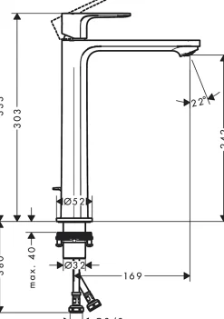 Mitigeur de lavabo pour vasque à poser avec tirette et vidage noir mat, Hansgrohe Rebris E 240 CoolStart