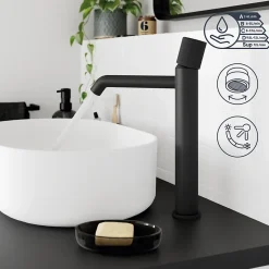 Mitigeur de lavabo XL, noir, GoodHome Levanna
