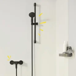 Mitigeur douche mécanique GROHE start Black + Ensemble de douche 2 jets avec barre Noir + Panier douche