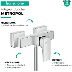 Mitigeur douche mécanique HANSGROHE Metropol noir chromé brossé