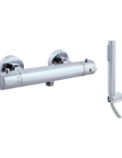 Mitigeur douche mural thermostatique laiton chromé sortie douchette bas-Chromé-Avec douchette à support fixe-Chromé--28.5 -