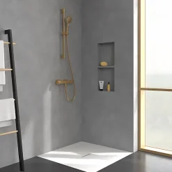 Mitigeur douche thermostatique VILLEROY ET BOCH Universal rectangle + Ensemble de douche Verve Showers 3 jets Or brossé