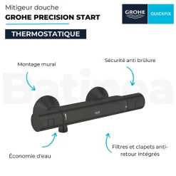 Mitigeur douche thermostatique GROHE Precision Start + Ensemble de douche avec barre 2 jets + Tablette de douche d'angle