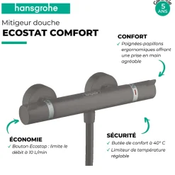 Mitigeur douche thermostatique HANSGROHE Ecostat Comfort noir chromé brossé