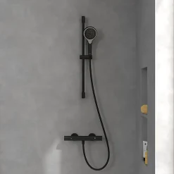 Mitigeur douche thermostatique VILLEROY ET BOCH Universal rond + Ensemble de douche Verve Showers 3 jets noir mat