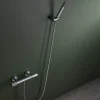Mitigeur douche thermostatique chrome en laiton et zama avec flexible metal 180 cm