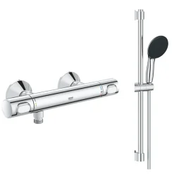Mitigeur douche thermostatique GROHE GROHE Precision Flow + Ensemble de douche 2 jets avec barre Chromé