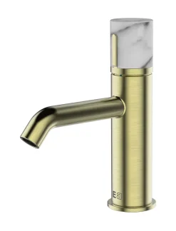 Mitigeur lavabo bas avec vidage en laiton doré et marbre blanc, Essebagno Manopola