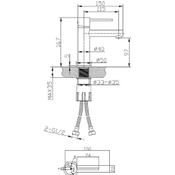 Mitigeur lavabo bas façon inox et or rose Essebagno Envol