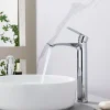 Mitigeur Lavabo Chromé Bec Haut Monocommande Robinet de Lavabo Eau Chaude et Froide pour Vasque à Poser Salle de Bain
