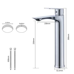 Mitigeur Lavabo Chromé Bec Haut Monocommande Robinet de Lavabo Eau Chaude et Froide pour Vasque à Poser Salle de Bain