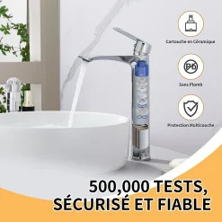 Mitigeur Lavabo Chromé Bec Haut Monocommande Robinet de Lavabo Eau Chaude et Froide pour Vasque à Poser Salle de Bain