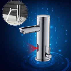 Mitigeur lavabo Infrarouge Auralum max robinet lavabo capteur automatique, Robinet de Salle de Bain en Laiton Chromé