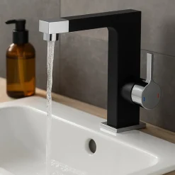 Mitigeur lavabo noir chromé Essebagno Short