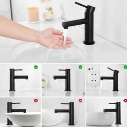 Mitigeur Lavabo, Robinet Lavabo ,Robinet de Salle Bain à économie d'eau Monocommande avec Aérateur Démotable, Noir