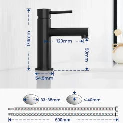 Mitigeur Lavabo, Robinet Lavabo ,Robinet de Salle Bain à économie d'eau Monocommande avec Aérateur Démotable, Noir