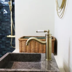 Mitigeur lavabo rétro bas or brossé Essebagno Leeds