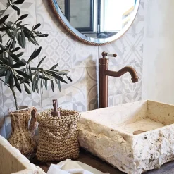 Mitigeur lavabo rétro haut cuivre brossé Essebagno Leeds