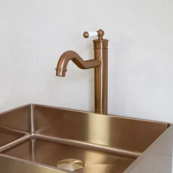 Mitigeur lavabo rétro haut cuivre brossé Essebagno Leeds