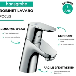 Mitigeur lave-mains HANSGROHE Focus 70 sans tirette ni vidage chrome + nettoyant Briochin