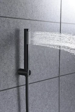 Mitigeur monocommande noir mat en laiton et zamac avec douchette et flexible PVC 180 cm