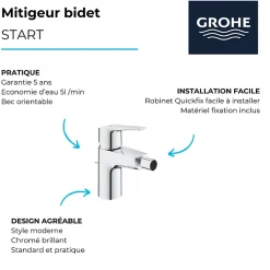Mitigeur monocommande pour bidet chrome taille S Start