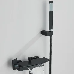 Mitigeur mural bain-douche en laiton noir mat avec douchette, moderne, chaud/froid, 26 cm