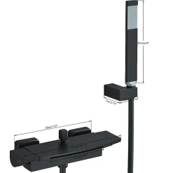 Mitigeur mural bain-douche en laiton noir mat avec douchette, moderne, chaud/froid, 26 cm
