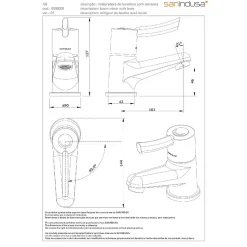 Mitigeur petite taille idéal pour lave-mains petit lavabo petite vasque SANINDUSA XS chromé livré avec 2 flexibles 3/8