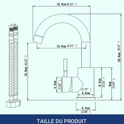 Mitigeur pivotant 360, argent, acier inoxydable, eau chaude/froide, facile à installer, lavabo, petite cuisine, bain/cuisine