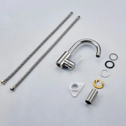 Mitigeur pivotant 360, argent, acier inoxydable, eau chaude/froide, facile à installer, lavabo, petite cuisine, bain/cuisine