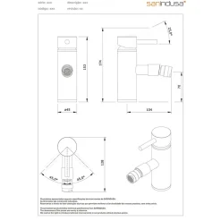 Mitigeur pour bidet bec contemporain mousseur Éco SANINDUSA Tube chromé livré avec 2 flexibles