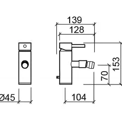 Mitigeur pour bidet bec contemporain mousseur Éco SANINDUSA Tube chromé livré avec 2 flexibles et son vidage à tirette