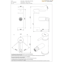 Mitigeur pour bidet mousseur orientable SANINDUSA Icone chromé livré avec fixation 2 flexibles