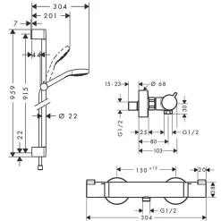 Mitigeur thermostatique avec ensemble douche Hansgrohe Croma Select E