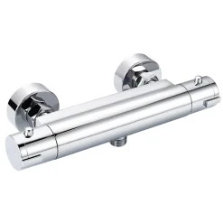 Mitigeur Thermostatique Douche en Laiton Massif Chromé Mural avec Bouton de Sécurité
