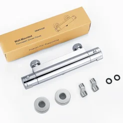 Mitigeur Thermostatique Douche en Laiton Massif Chromé Mural avec Bouton de Sécurité