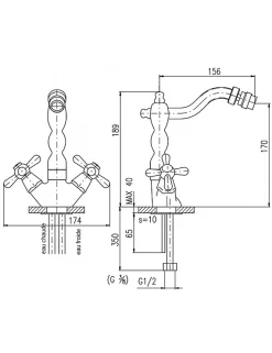 Mélangeur bidet long MORAVA sans siphon en laiton bronze
