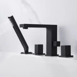 Mélangeur design en noir pour montage sur bord de baignoire 4 trous 6081B