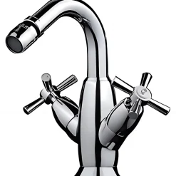 Mélangeur pour bidet têtes céramique 2 tours à croisillons SANINDUSA Rimini chromé livré avec vidage