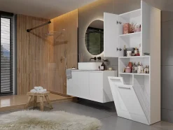 MOBY - Armoire de salle de bain avec deux paniers - Poignées minimalistes - 174x60x30cms - Colonne de rangement