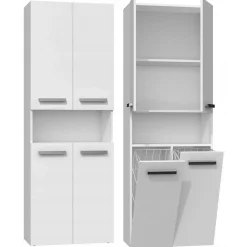 MOBY - Armoire de salle de bain avec deux paniers - Poignées minimalistes - 174x60x30cm - Colonne de rangement