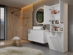 MOBY - Armoire de salle de bain avec deux paniers - Poignées minimalistes - 174x60x30cm - Colonne de rangement