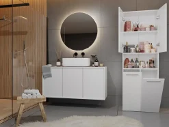 MOBY - Armoire de salle de bain avec deux paniers - Poignées minimalistes - 174x60x30cm - Colonne de rangement